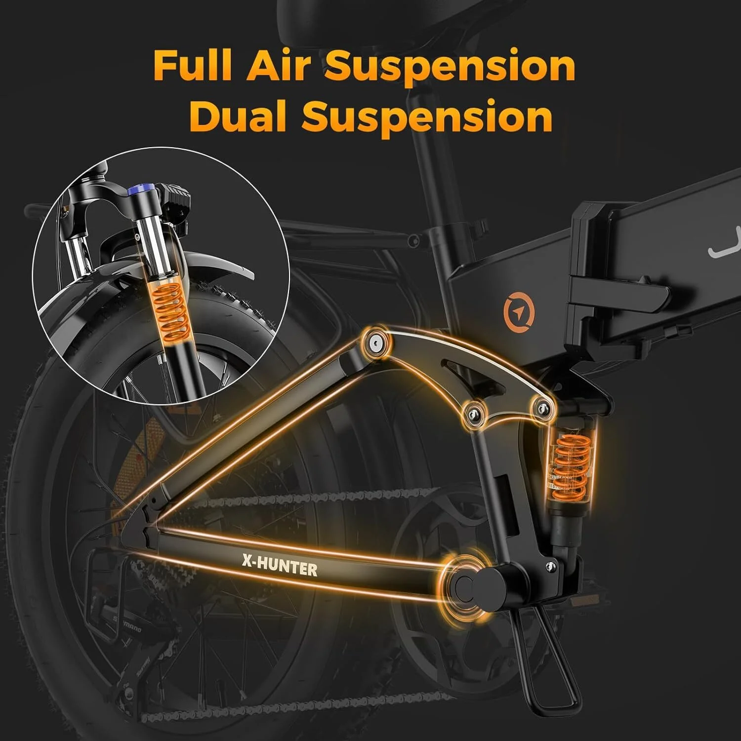 Jasion X-Hunter Electric Bike for Adults, 750W Motor Electric Bicycle with 48V 13AH Removable Battery, 20" x4.0 Fat Tire Folding Ebike, Full Suspension, 7-Speed Bicycles - Image 25