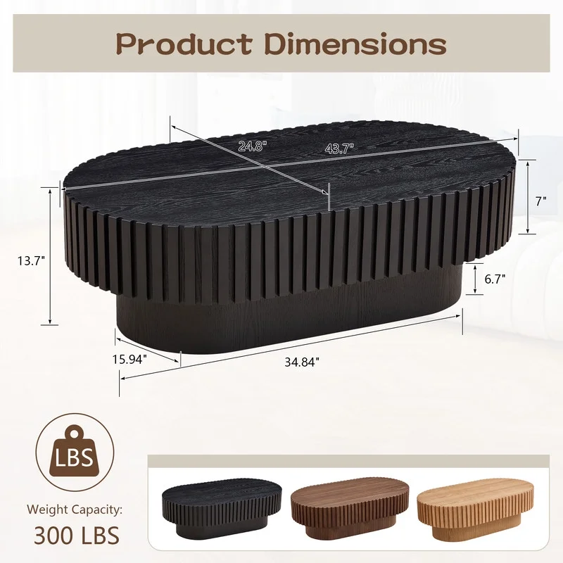 FFH 43.7 inch Oval Coffee Table for Living Room,Handcraft Rustic Corner Coffee Table Nature Wood Relief Sturdy Pedestal for Apartmen,Side Table Centre Table,Nature Wood - Image 89