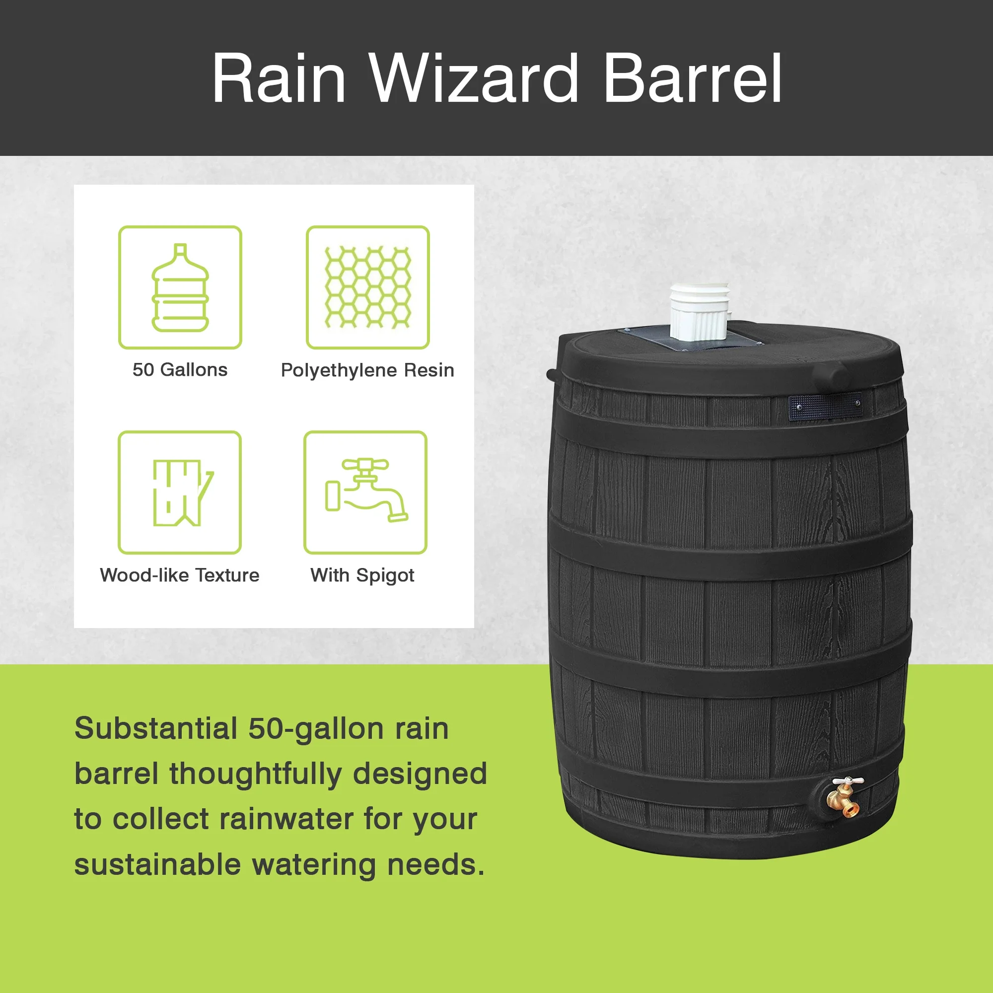Good Ideas Rain Wizard Rain Storage Collection Rain Barrel 50-Gallon - Image 11