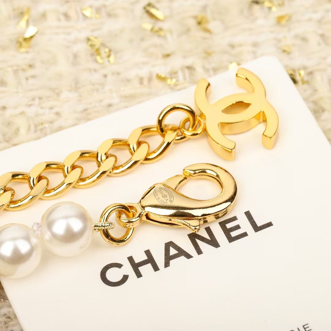 Chanel Diamond Pearl Paved Double C Pendant Pearl Necklace - Original Replica Club