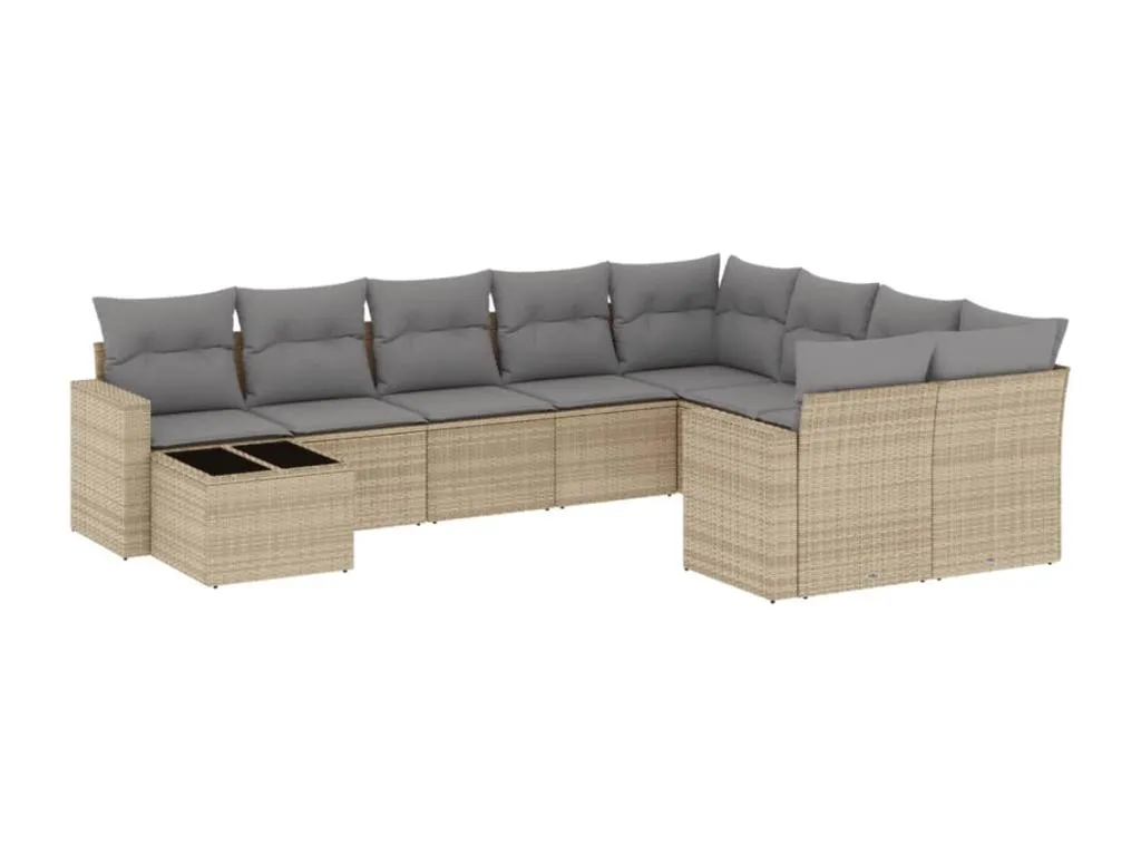 Juego de sofás jardín con cojines beige 10 pzas ratán sintético 93722amtx