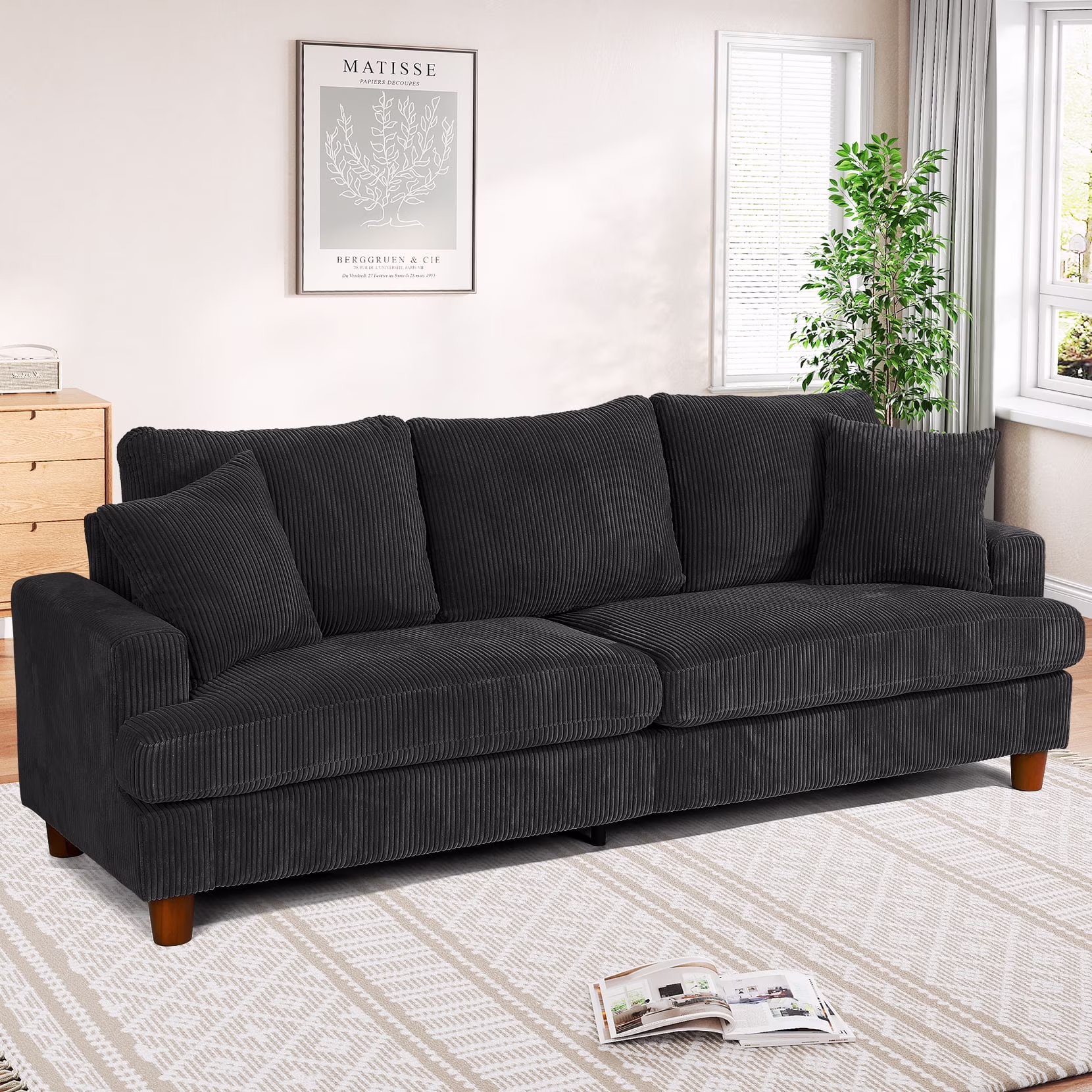87" Corduroy Sofa,3 Seater Sofa with Extra Deep Seats,Neche Comfy Upholstered Couch for Living Room,2 Pillows,Green - Image 7