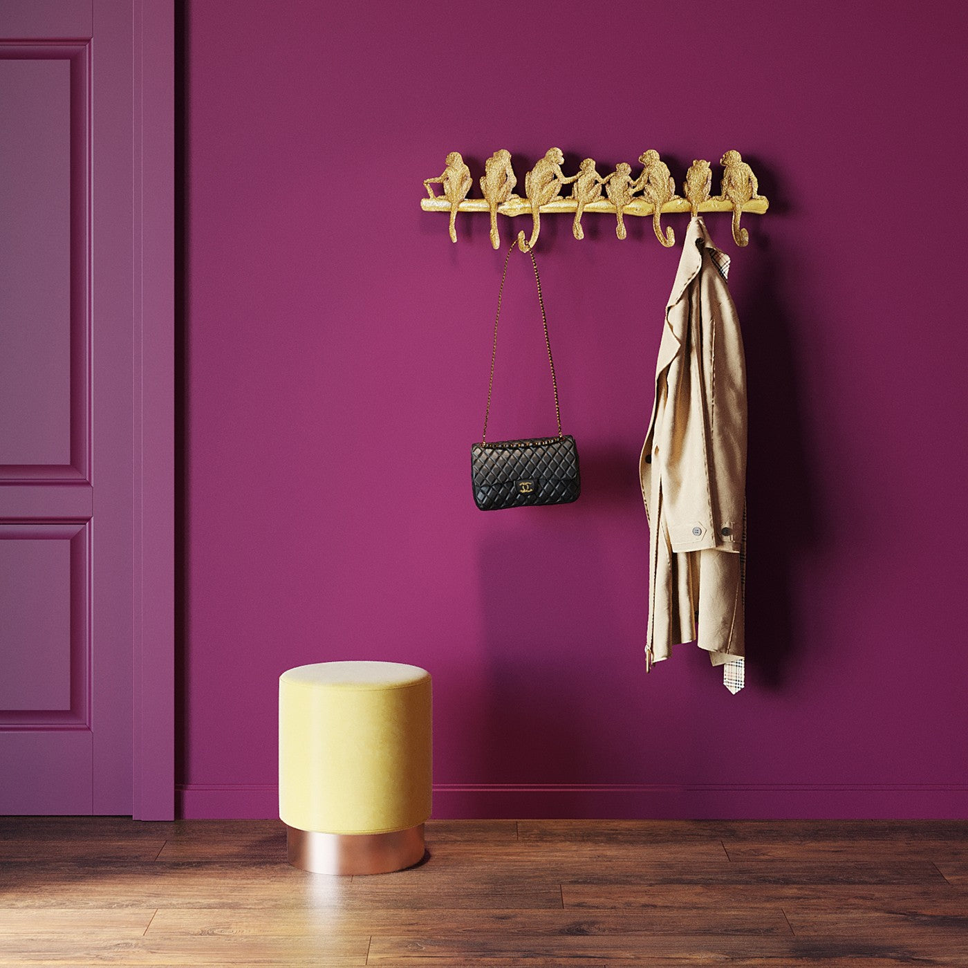 Wand kapstok aap haak goud 70cm Kare Design