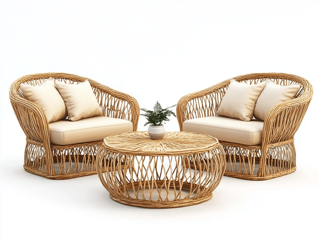 Juego de Muebles de Ratán Sofá y Mesa de Café para Terraza Natural