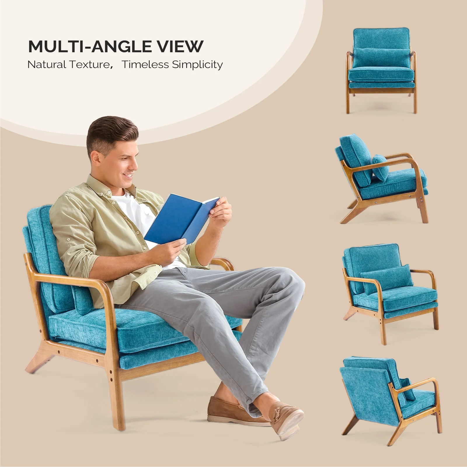 Ktaxon Accent Chair Corduroy Upholstered Armchair, Reading Club Chair with Pillow and Solid Wood Frame for Living Room Bedroom Furniture Off White - Image 160
