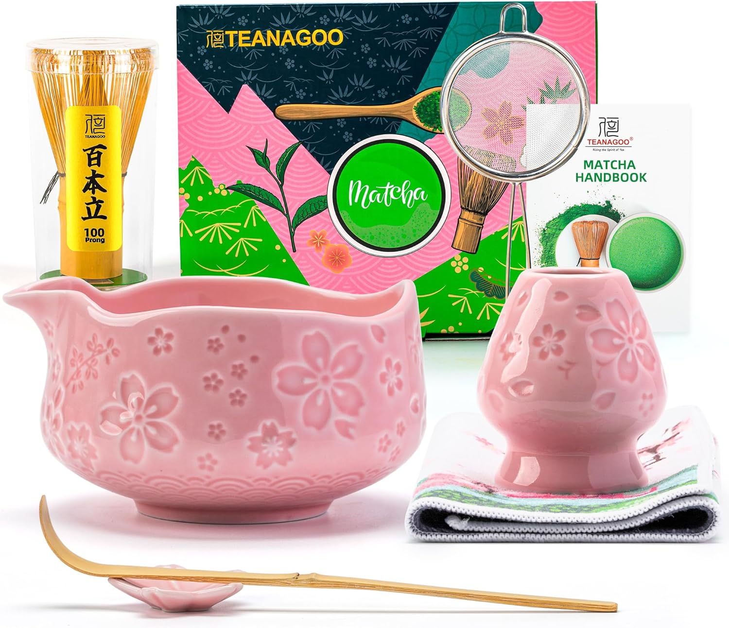 TEANAGOO Matcha Whisk Set Black,7 Pcs Matcha Set,Matcha Kit for Ceremony,Tradition Tea Set for Making Breakfast/Latte,Matcha Whisk Set with Bowl(Chawan)/Whisk and Holder,Gift for Family/Friend