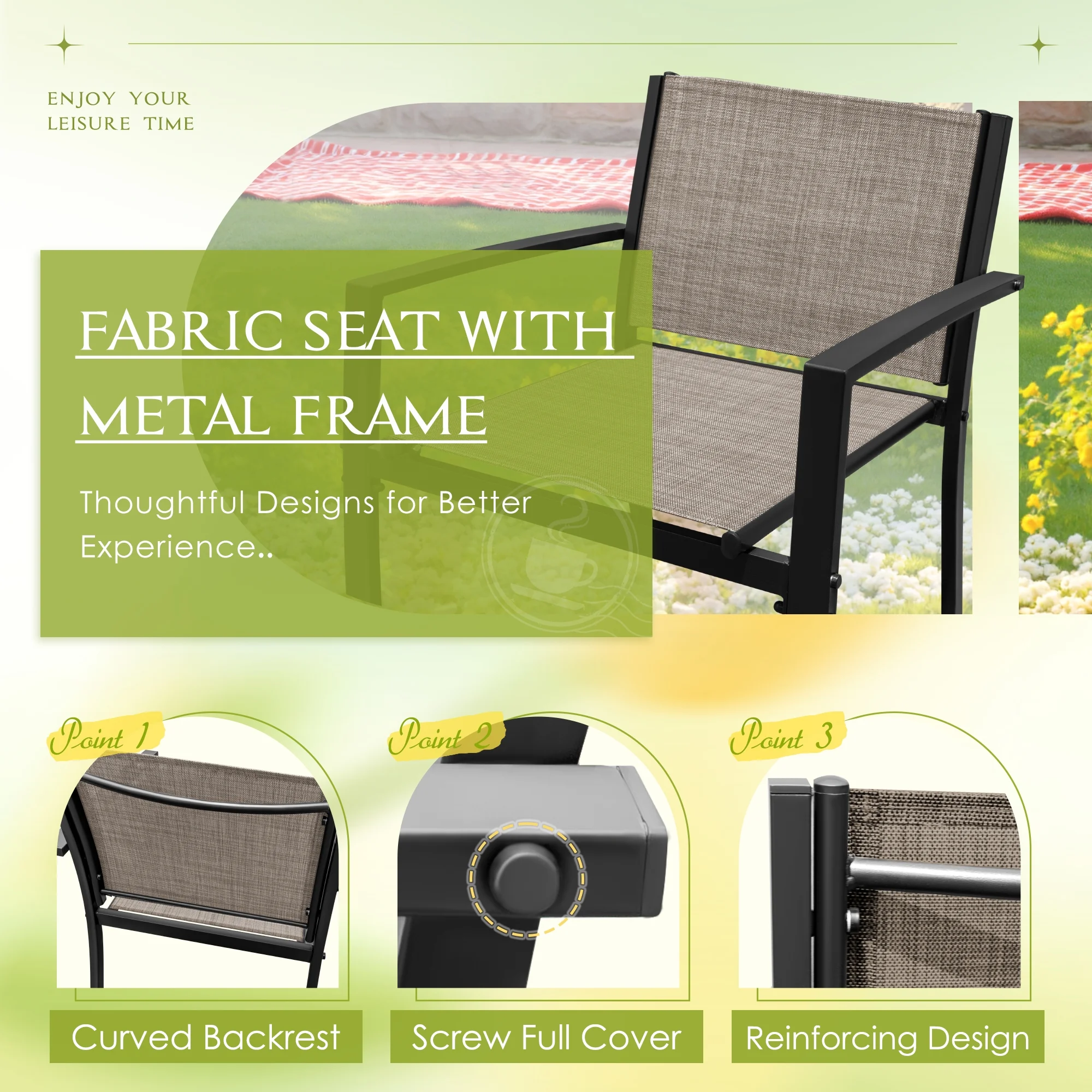 LACOO 4 Pieces Outdoor Furniture Set Patio Textilene Steel Conversation Set with Loveseat Tea Table for Lawn and Balcony, Black - Image 16
