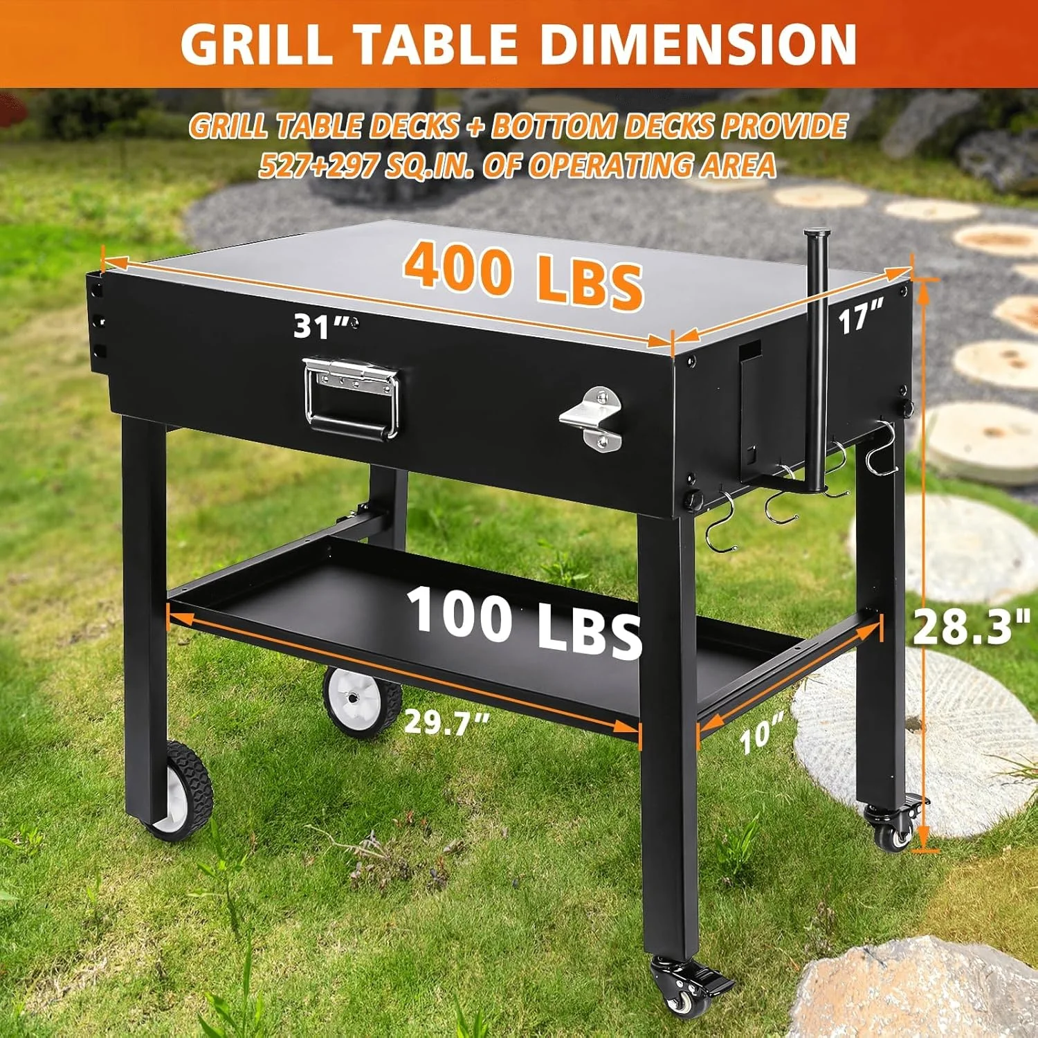 Foldable Grill Table Cart for Ninja Woodfire OG700, Blackstone Portable Griddle, Weber, Ooni Pizza Oven -C Portable Outdoor BBQ Prep Stand with Caddy, Ideal for Camping and Tailgating - Image 3