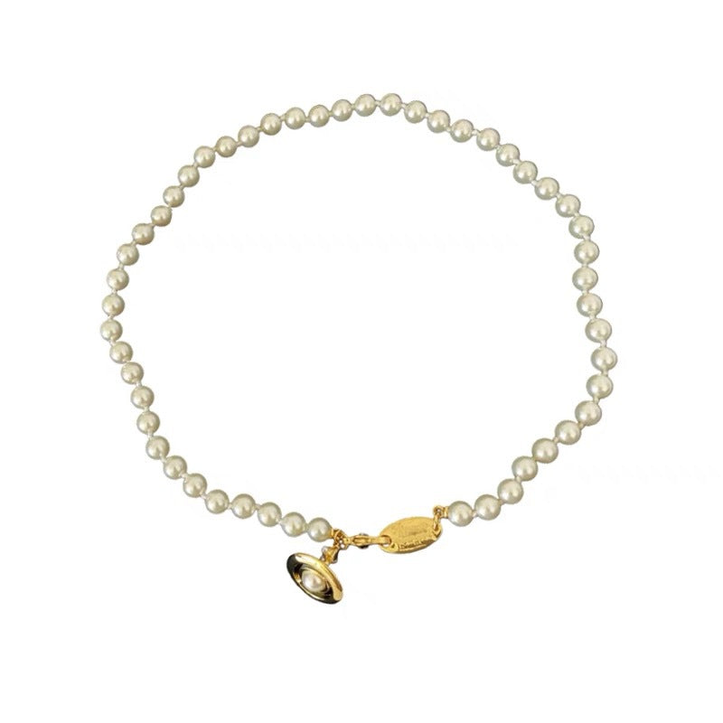 Vivienne Westwood Enamel Saturn Pearl Necklace - Original Replica Club
