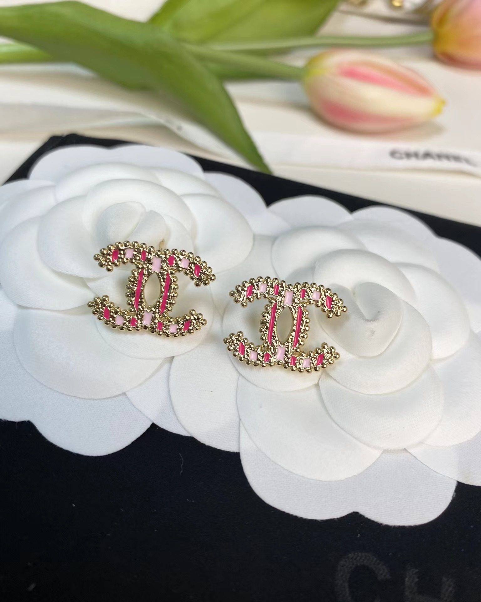 Chanel Enamel Pink Double C Earrings - Original Replica Club