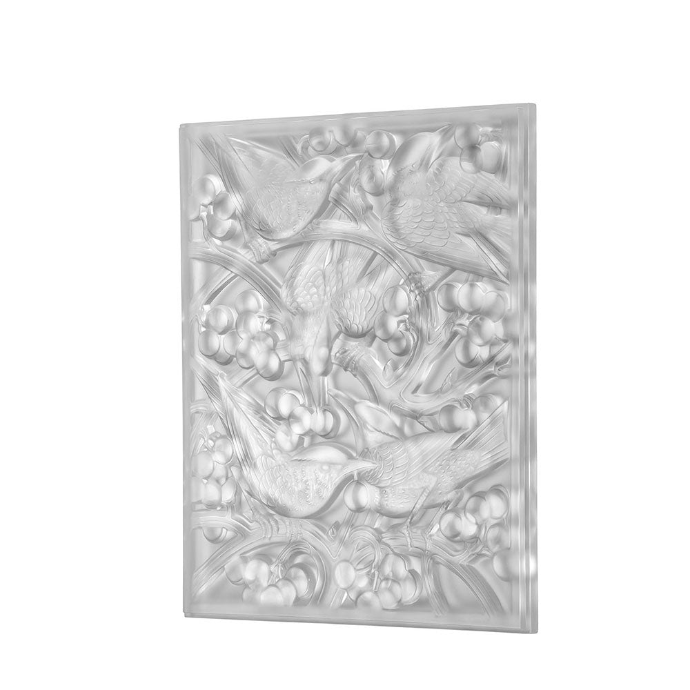 PANNEAU DÉCORATIF MERLES ET RAISINS TÊTE BAISSÉE - CRISTAL INCOLORE, MIROITÉ, CHROMÉ
