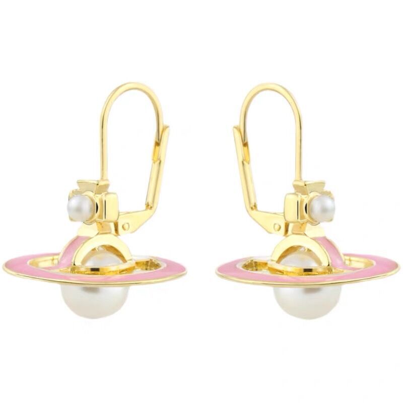 Vivienne Westwood Enamel Saturn Pearl Earrings - Original Replica Club