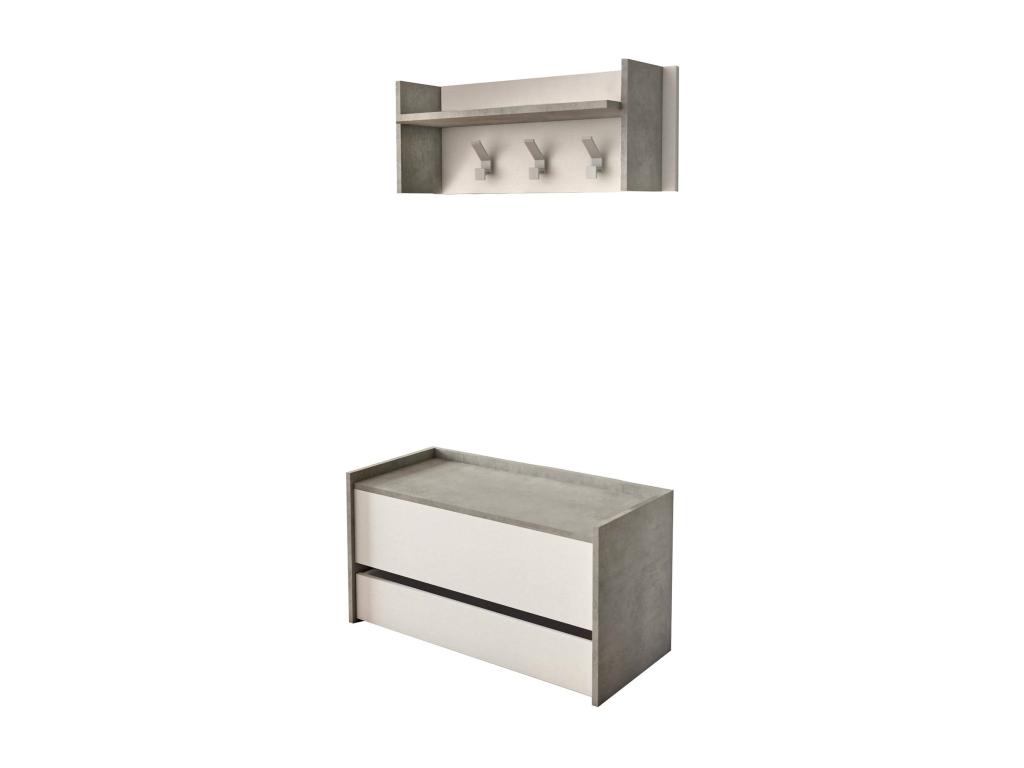 Mueble de entrada Nestleano - Entrada moderna con perchero - Mueble con zapatero - Armario multifunción - Cm 50x32h182 - Cemento y Blanco