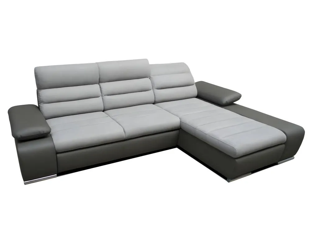 Sofá cama rinconero de tela y piel sintética Sancaldeco - Bicolor gris claro/antracita - Ángulo derecho DMNC53497