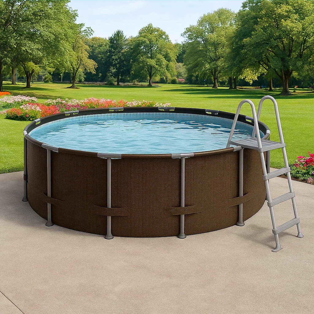 Piscina tubular redonda desmontable 298x96 cm Color Marrón/Gris con filtro y escalera OswFSay242GL