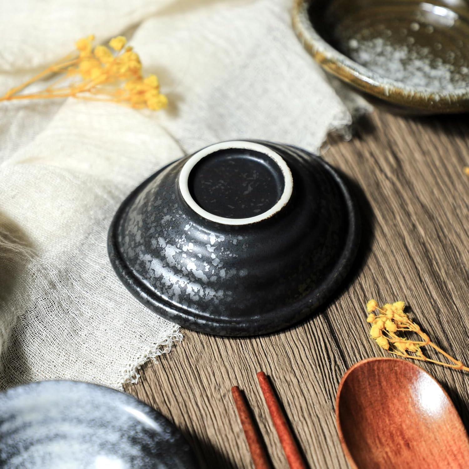 Set of 5 Japanese Vintage Style Ceramic Side Dishes - Retro Black Seasoning Dishes - 3.5 Inch