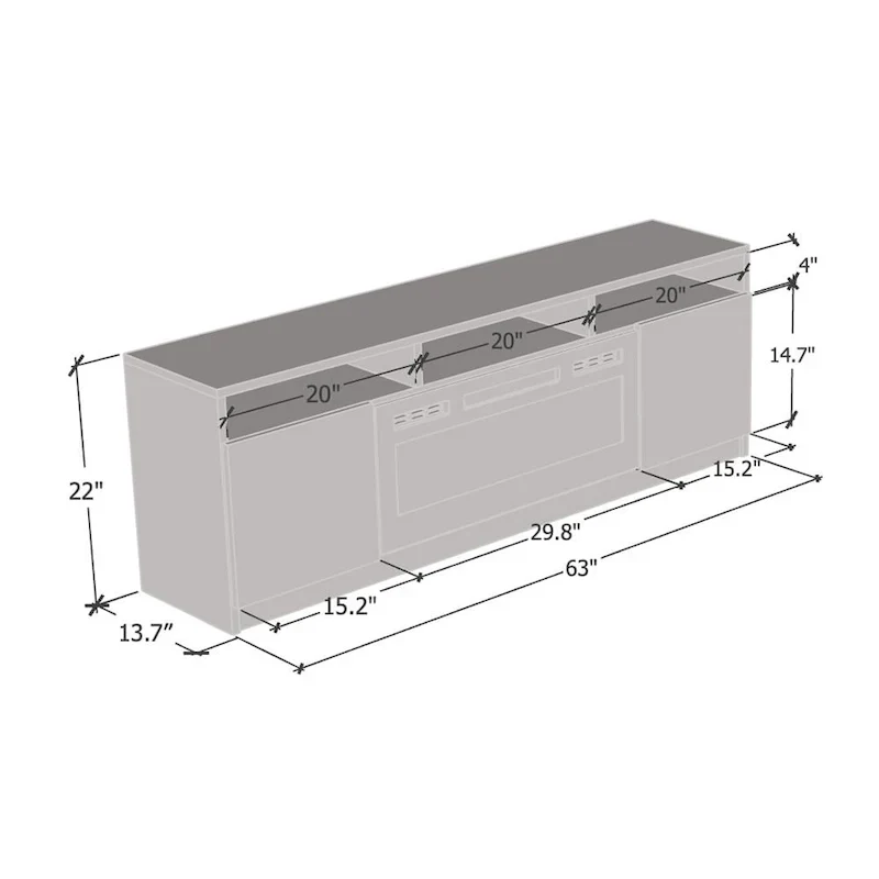 Modern 63-Inch TV Stand with Reno 05 Electric Fireplace