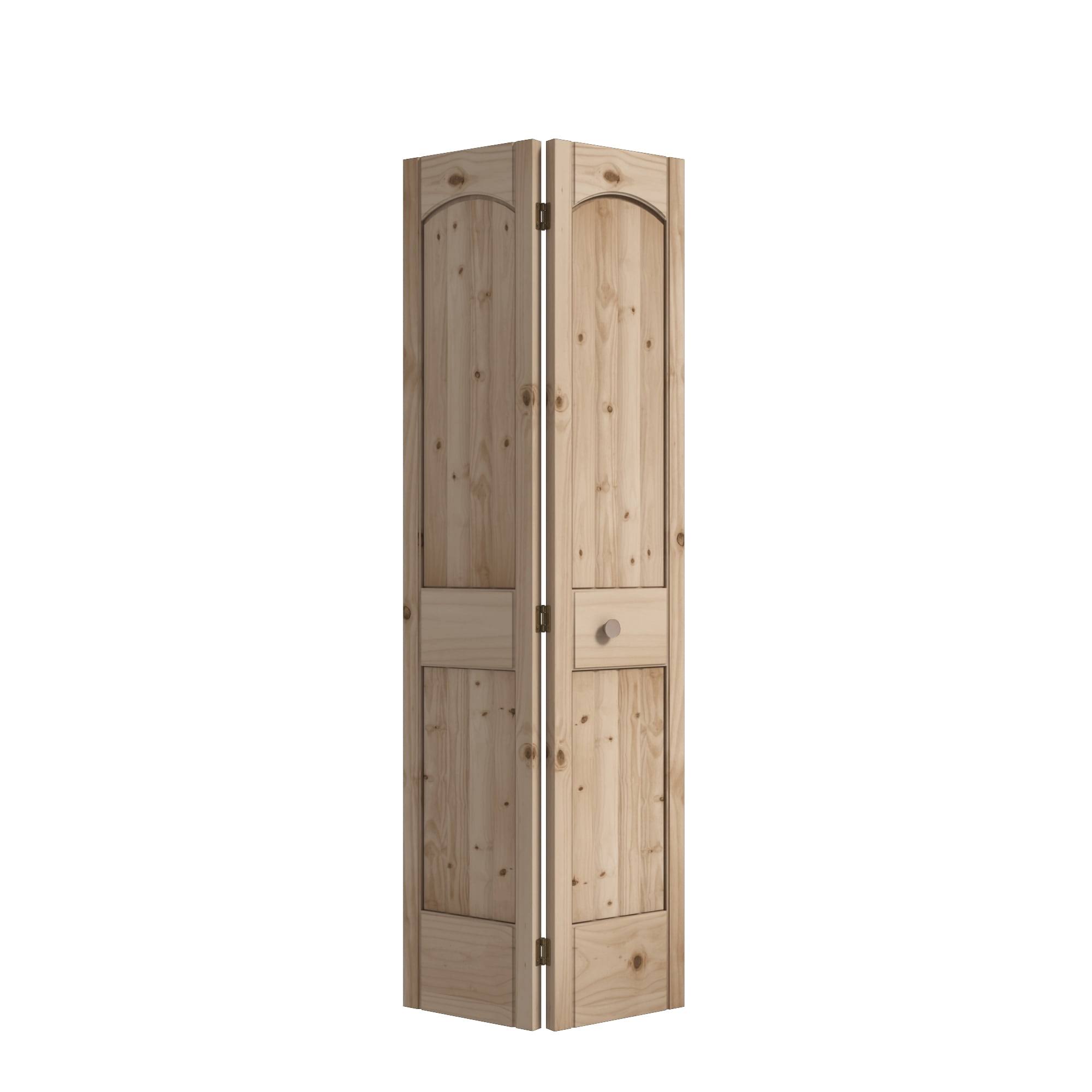EightDoors 30 in. x 80 in. x 1-3/8 in. 2-Panel Arch Top V-Groove Knotty Pine Bi-Fold Door with Hardware Included, Unfinished(30" X 78.74")