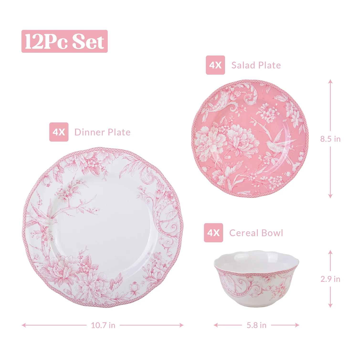222 Fifth Adelaide Brown on White Porcelain 12 Piece Dinnerware Set, Plates & Bowls, Service for 4 - Image 10