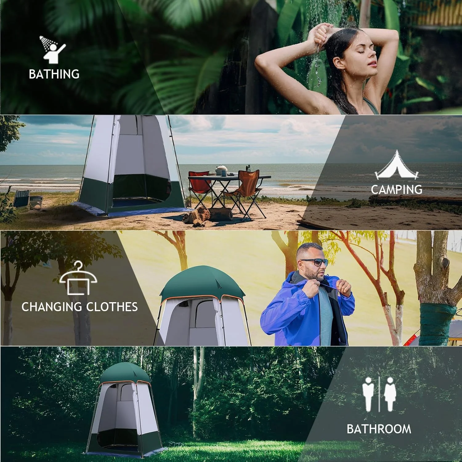 Camping Tent Shower Tent,Outdoor Changing with Built-in Hook, Portable Shelter with Carrying Bag for Camping - Image 7