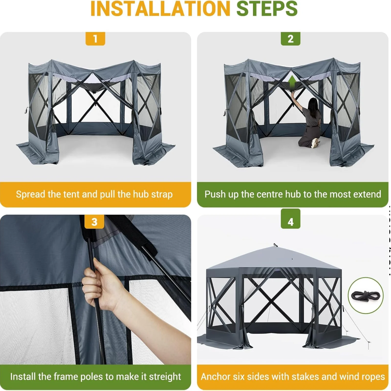 Pop Up Gazebo,Portable Outdoor Camping Canopy Screen Tent With Waterproof 6 Sidewalls&Mosquito Netting,Easy Up Windproof & Waterproof Party Tent For Lawn Garden Backyard,Grey/Brown - Image 13
