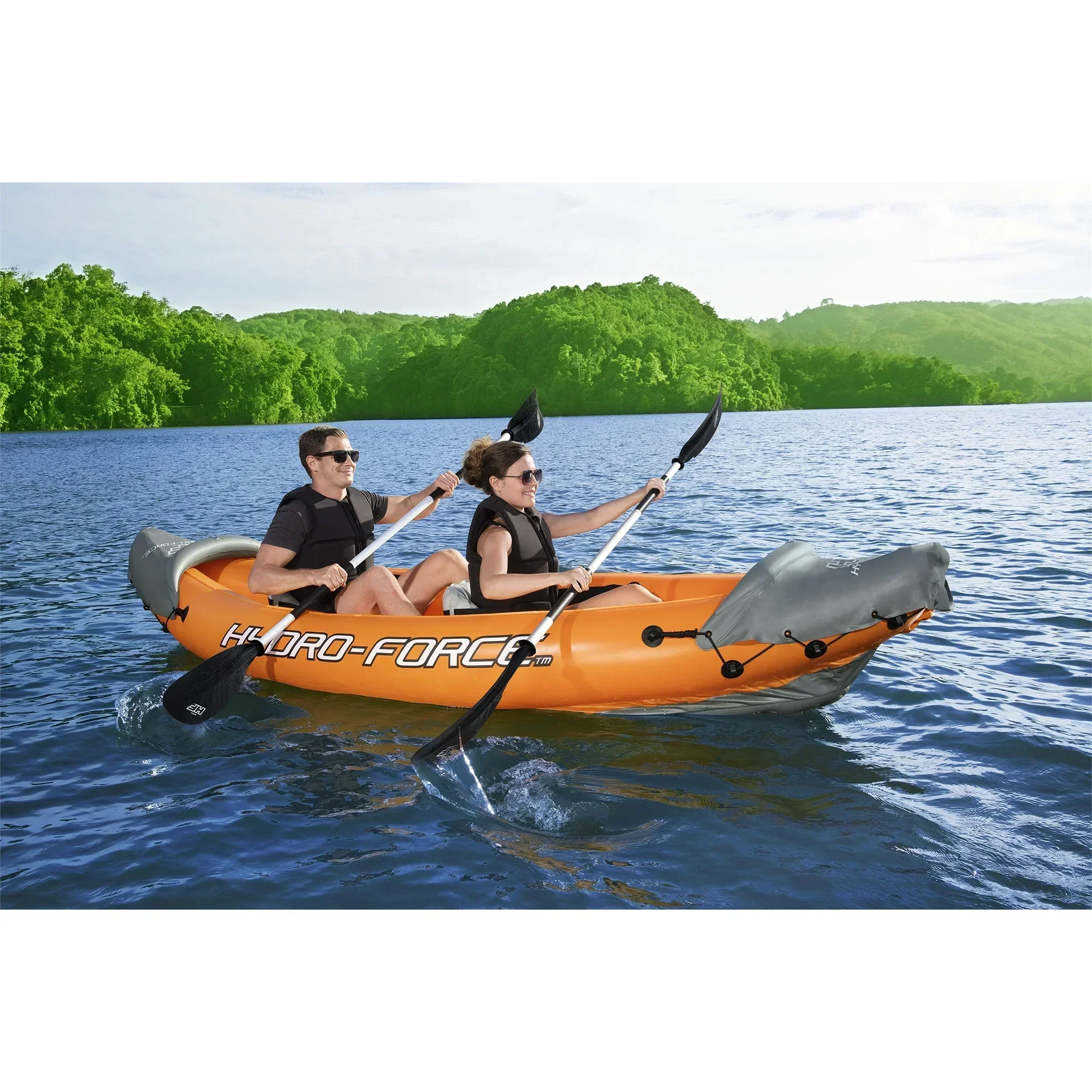 Bestway Inflatable Kayak Set With 2 Seats, Orange And Black - Hydro Force Lite Rapid X2 - Image 3 Bestway Inflatable Kayak Set With 2 Seats, Orange And Black - Hydro Force Lite Rapid X2 - Image 3