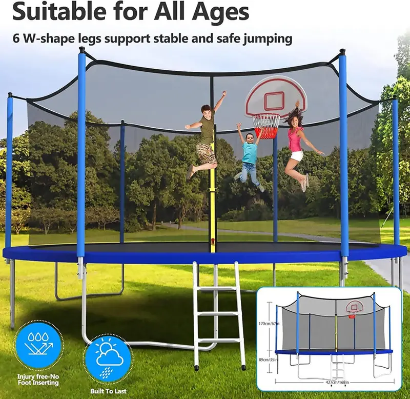 Trampoline With Enclosure Net And Adjustable Basketball Hoop - 8ft, 10ft, 12ft, 14ft, 15ft, 16ft - Image 24 Trampoline With Enclosure Net And Adjustable Basketball Hoop - 8ft, 10ft, 12ft, 14ft, 15ft, 16ft - Image 24