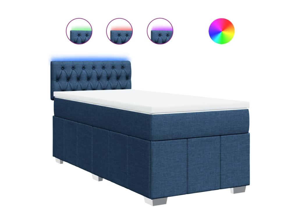 Cama box spring con colchón tela azul 100x200 cm