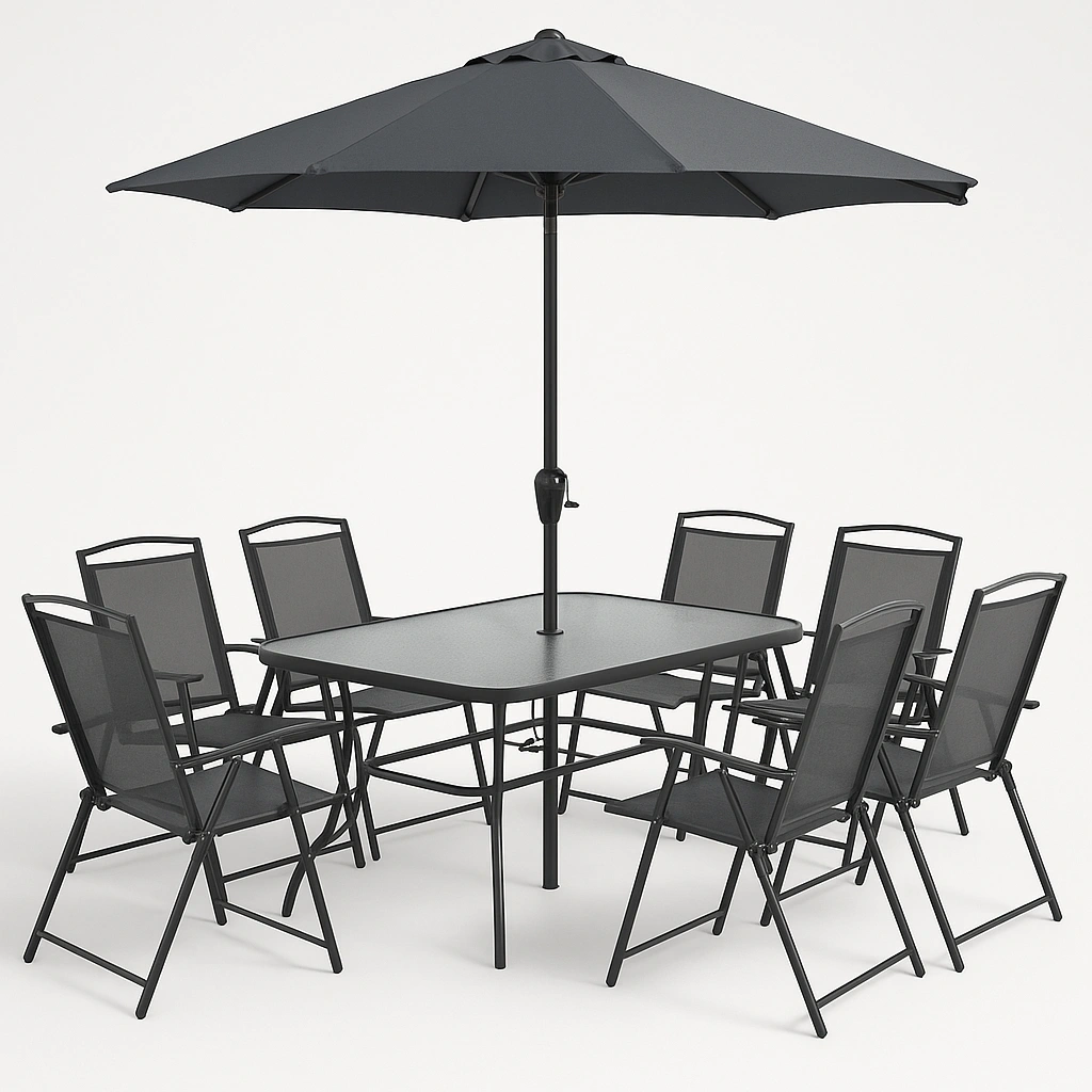 Conjunto comedor exterior con sombrilla Gris Oscuro Metal Textileno Jardín Terraza - gSjvpMD442aB