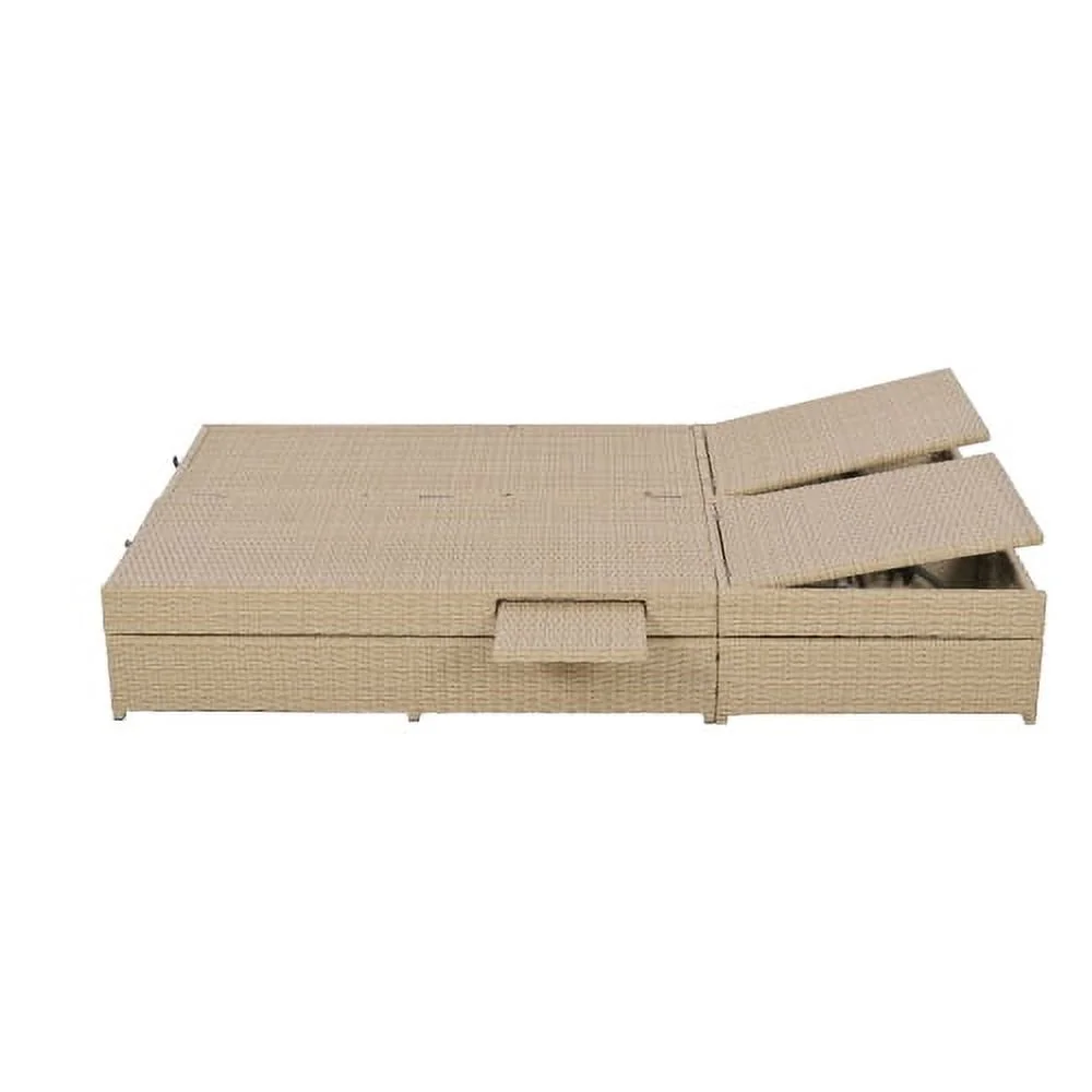 Harper & Bright Designs Rattan Outdoor Double Lounge Chaise 2-Person PE Wicker Outdoor Patio Sunbed with Canopy Cover for Backyard Garden Balcony, Beige+Black - Image 51