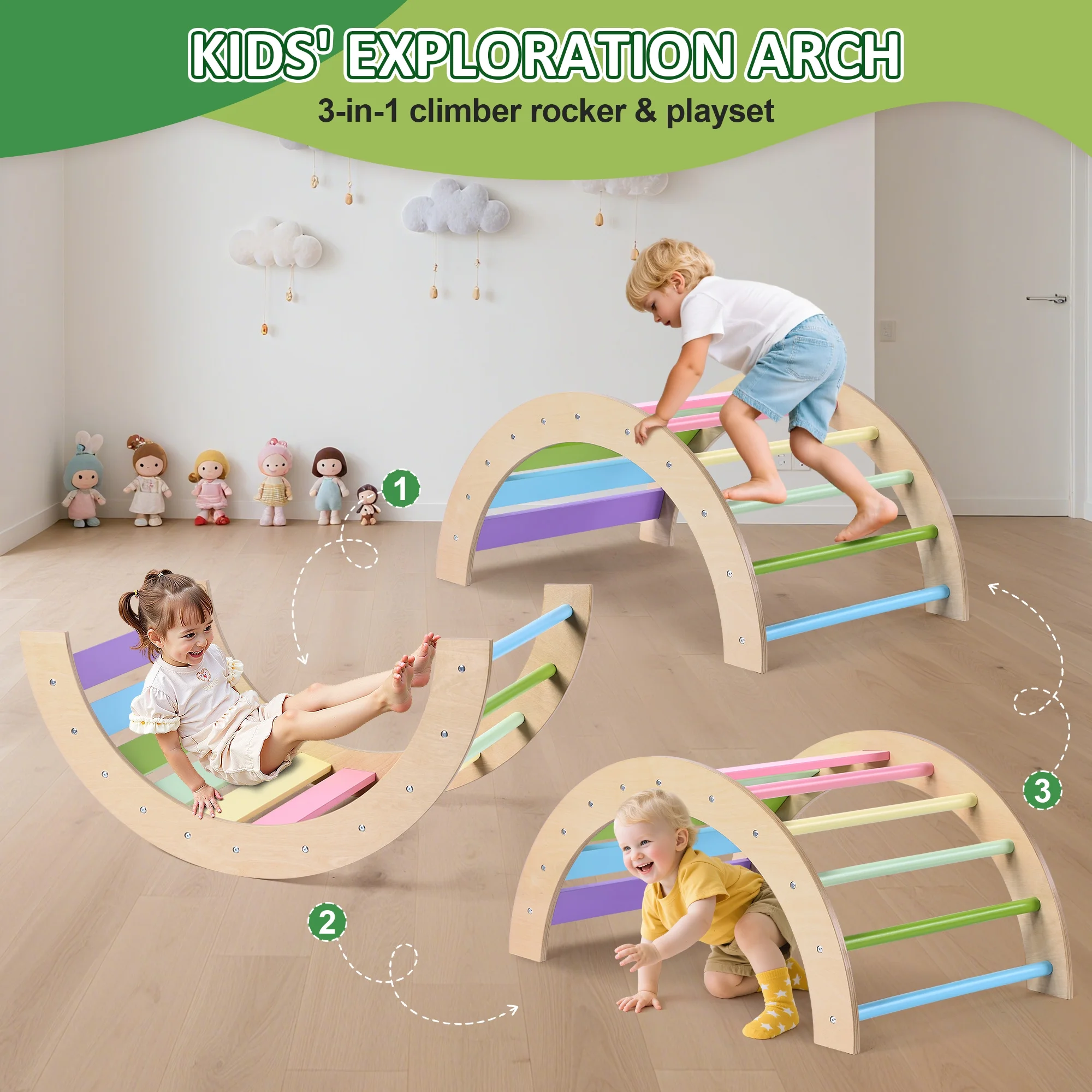 Lookfly 8 in1 Pikler Triangle Set Foldable Baby Climbing Toys for Toddlers 1-6 Inside with Ramp,Toddler Climbing Toys Indoor Baby Gift - Image 10