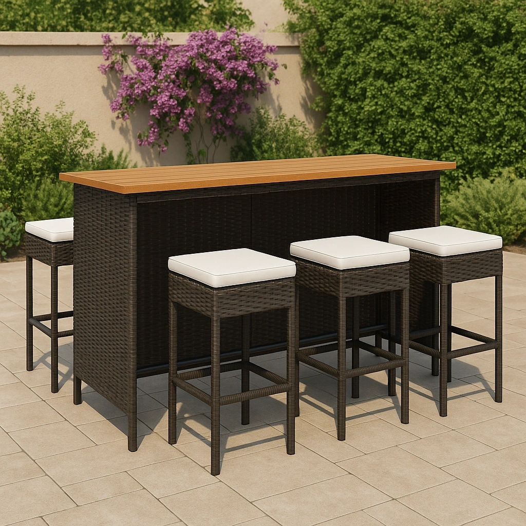 ConjuntosdeBar mesa y taburetes de bar 5 piezas marrón/beige ratán sintético exterior jardín - xCVTwfM419EW