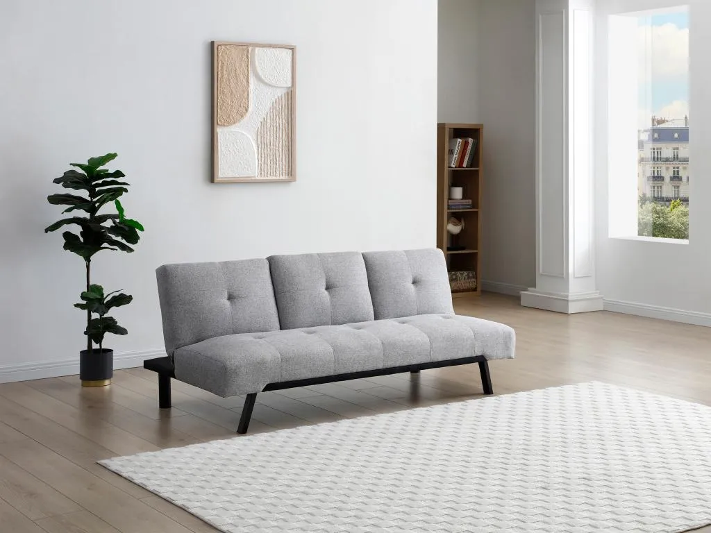 Sofá cama de tela con respaldo abatible central gris Prietocasa II