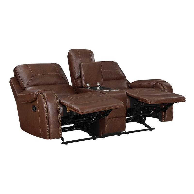 Sofá Loveseat de Cuero Sintético con Respaldo de Almohada en Forma Rectangular, Color Marrón oj9799028