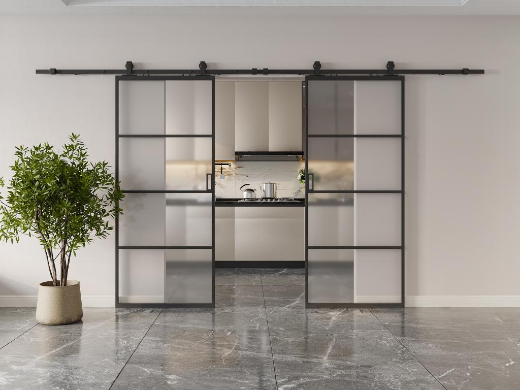 Puerta corredera doble vista - aluminio y cristal templado esmerilado - 2 x Alt. 205 x L73 cm - SINCA II