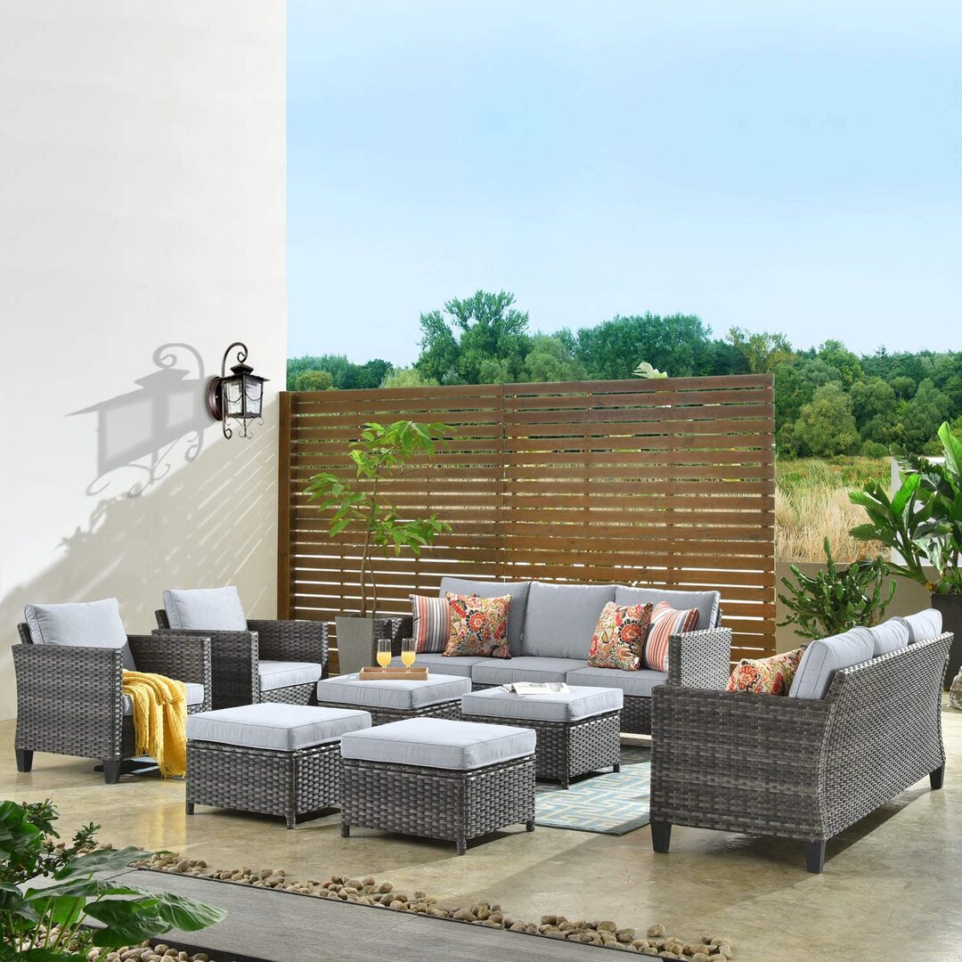 Patio Furniture 8 PCS Hight Back Outdoor Furniture Sets Modern Wicker Patio Furniture Conversation Sets with 4 Pillows All Weather Garden Patio Sofa