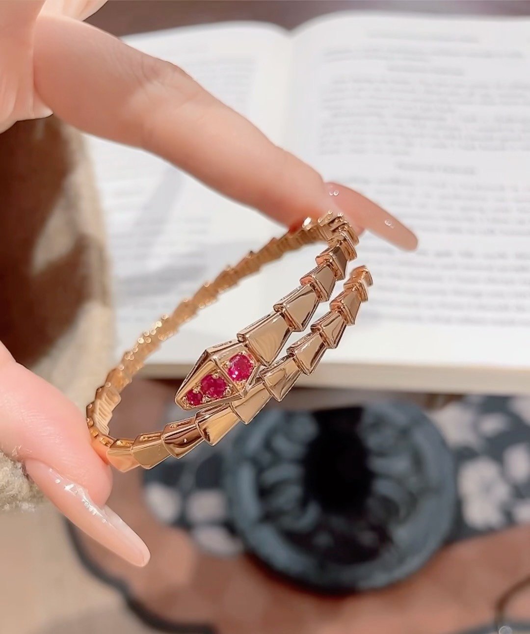 Bvlgari Rose Gold and Red Gem Serpenti Viper Bangle Bracelet - Original Replica Club