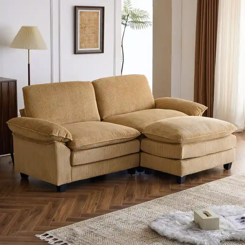 Chenille Two-Seater Sofa with Footstool - 2+1 Indoor Double Bag, Dimensions: 217*141*85