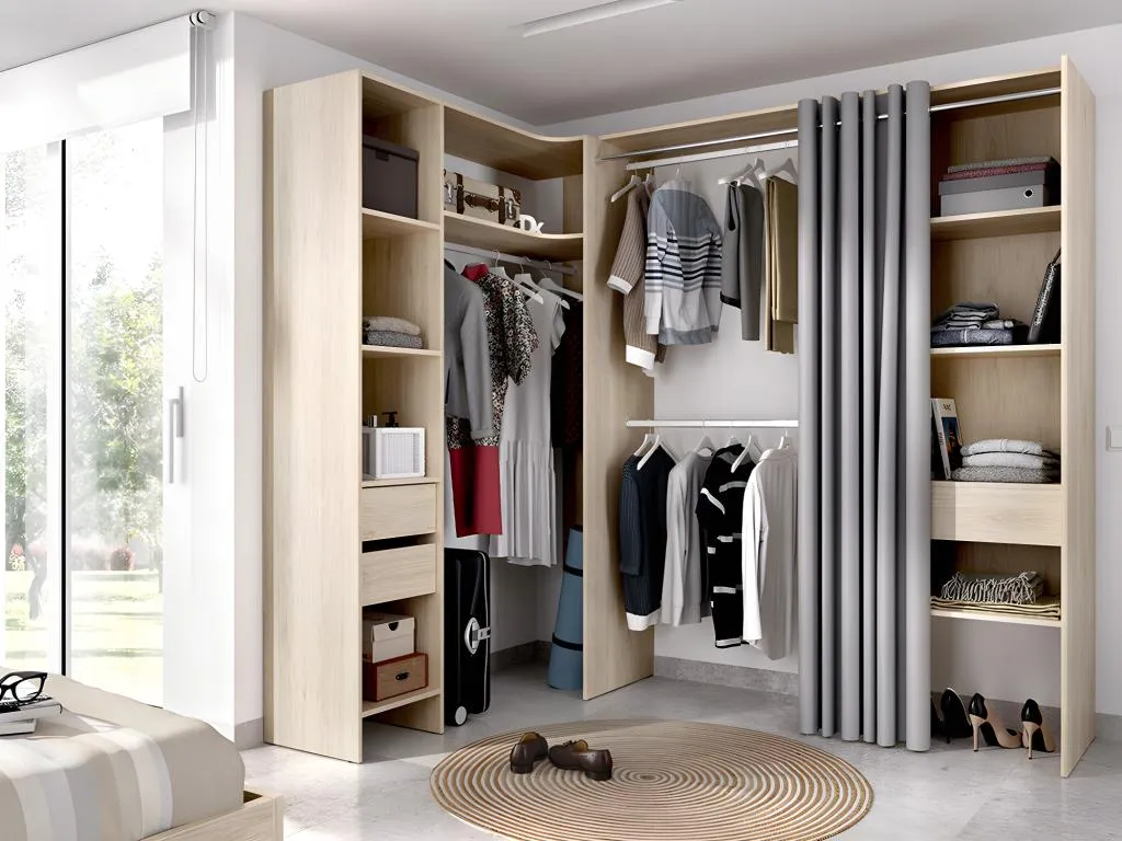 Armario ropero angular y extensible Homepleno - Ancho 164/214 cm - Homepleno y gris wbpf02855
