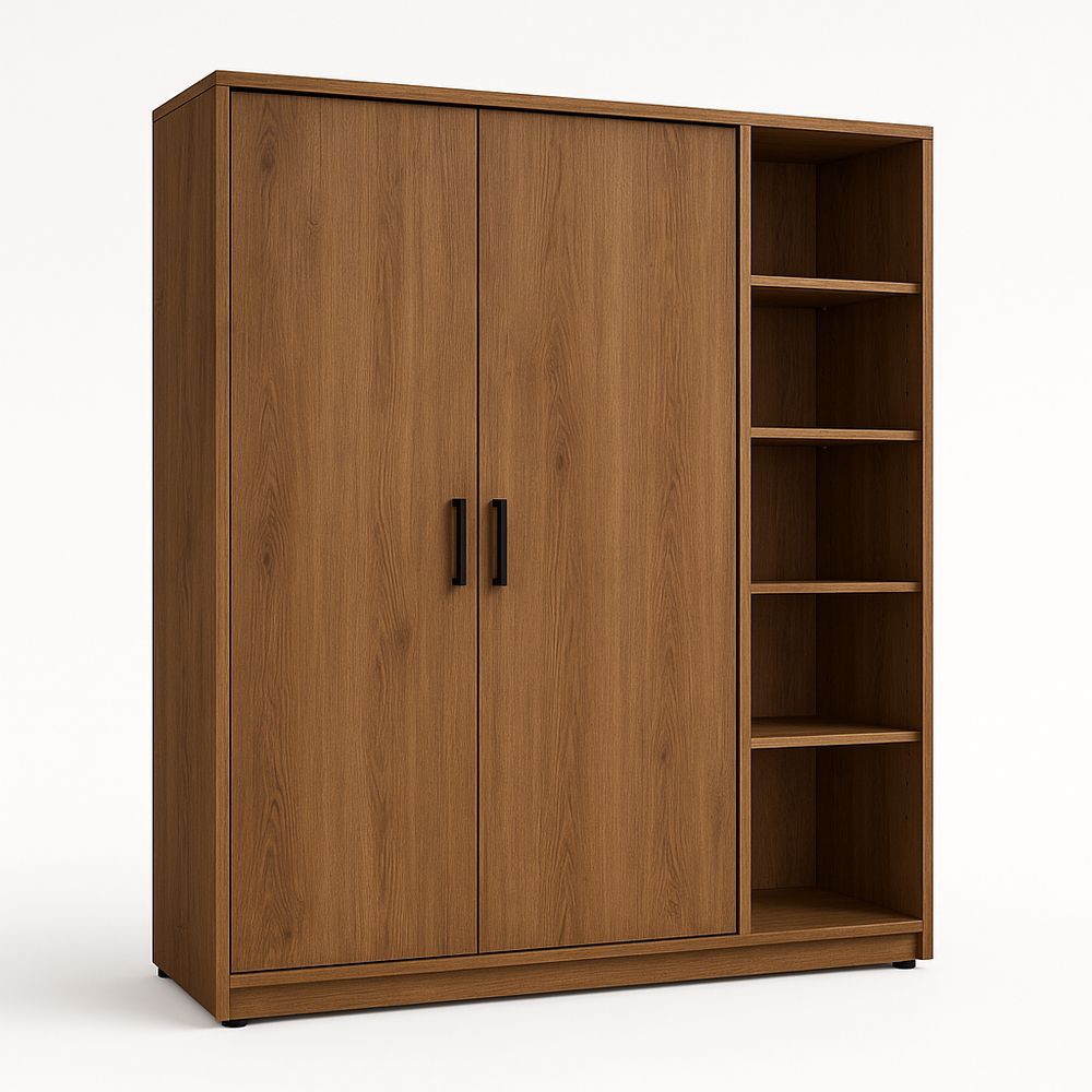 Armario de Madera Estilo Moderno con Puertas y Estanterías Abiertas,Color Marrón,Amplio y Funcional para Salón o Oficina