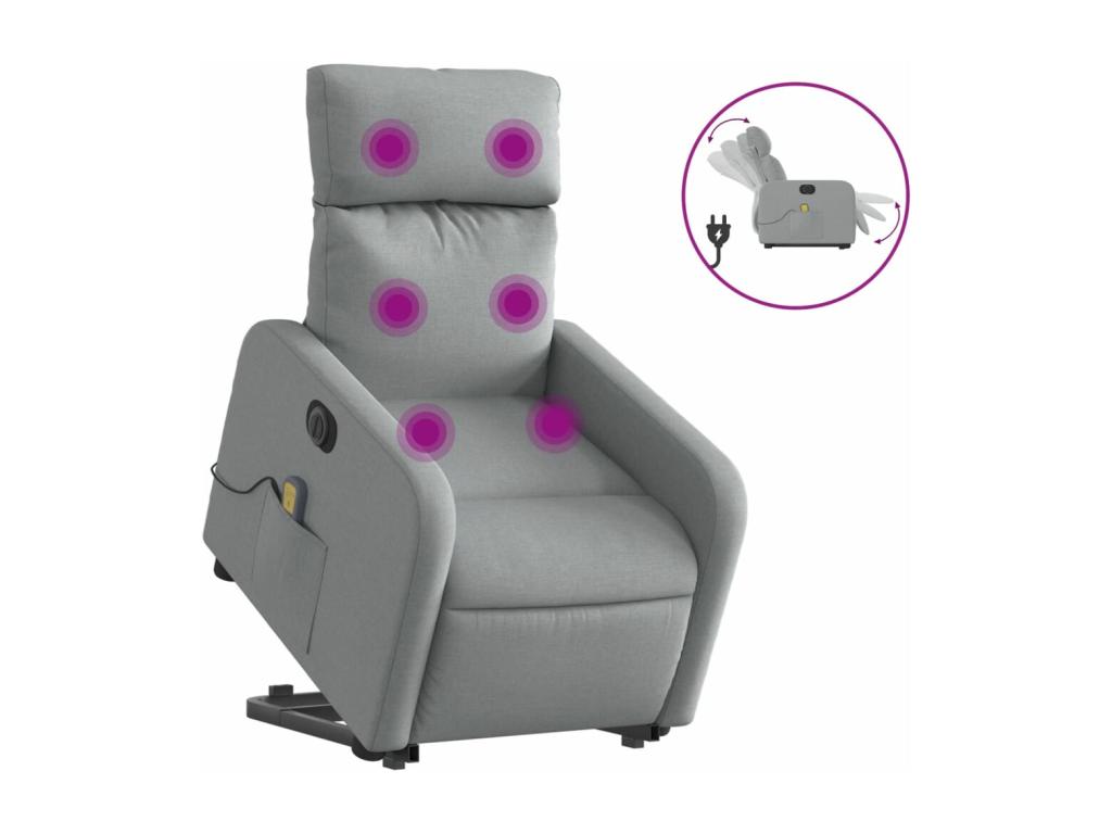 Sillón de masaje eléctrico reclinable elevable tela gris claro