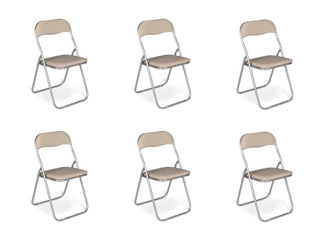 Silla 0 - Juego de seis sillas plegables - Asiento para reuniones que ahorra espacio - Sillón para sala de espera - 43x47h78 cm - Beige