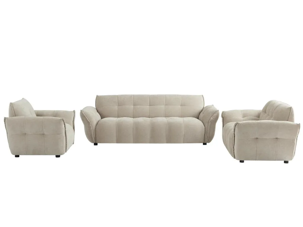 Sofá de 3 plazas 2 plazas y sillón de tela jaspeado beige Prietocasa