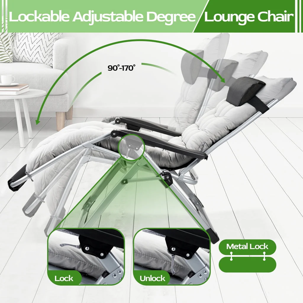 Oversized Zero Gravity Chair,VECUKTY Oversized XL Ergonomic Patio Recliner Folding Reclining Chair for Indoor and Outdoor,Gray - Image 4