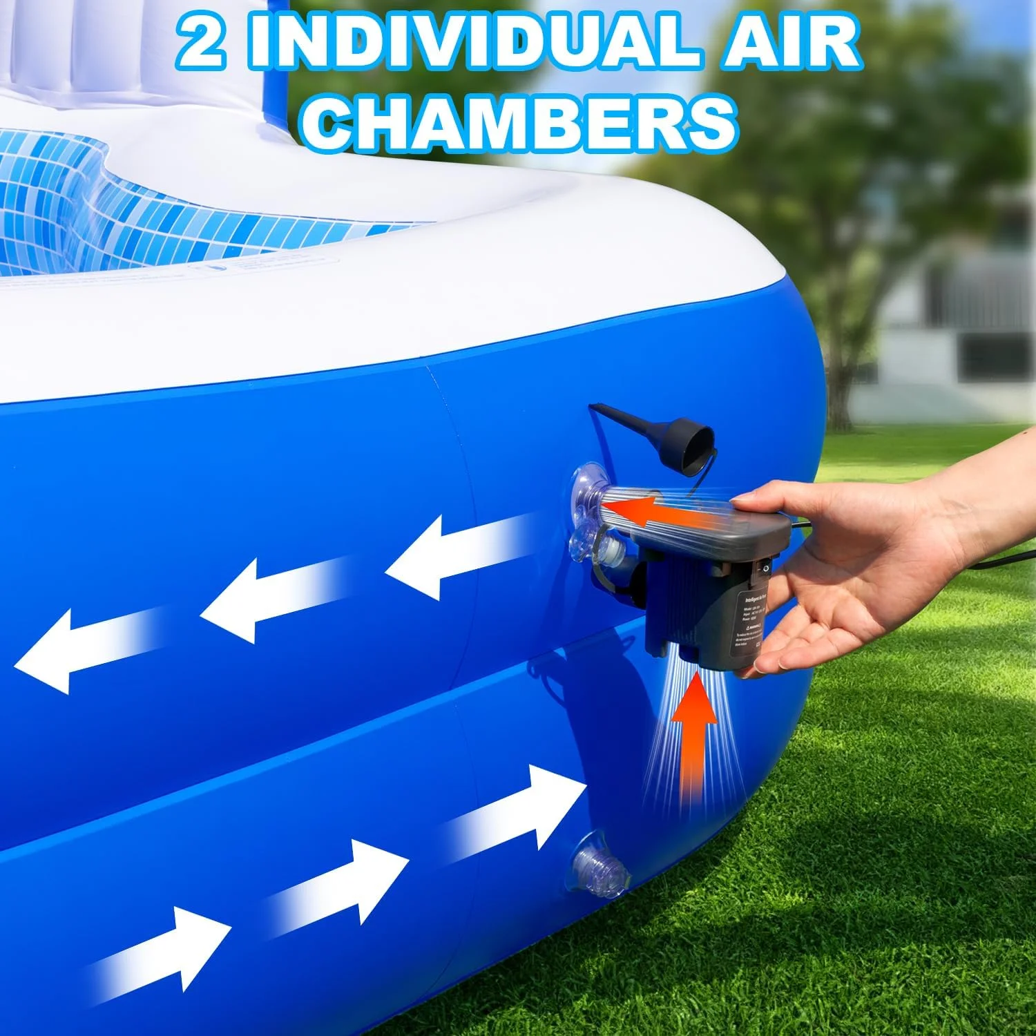 Large Inflatable Swimming Pool for Kids Adults, 121" X 90" X 22" Oversized Thickened Kiddie Pools Family Blow-Up Pool with Pump Seat, Inflatable Pools for Garden, Backyard, Indoor Outdoor Water Party - Image 5