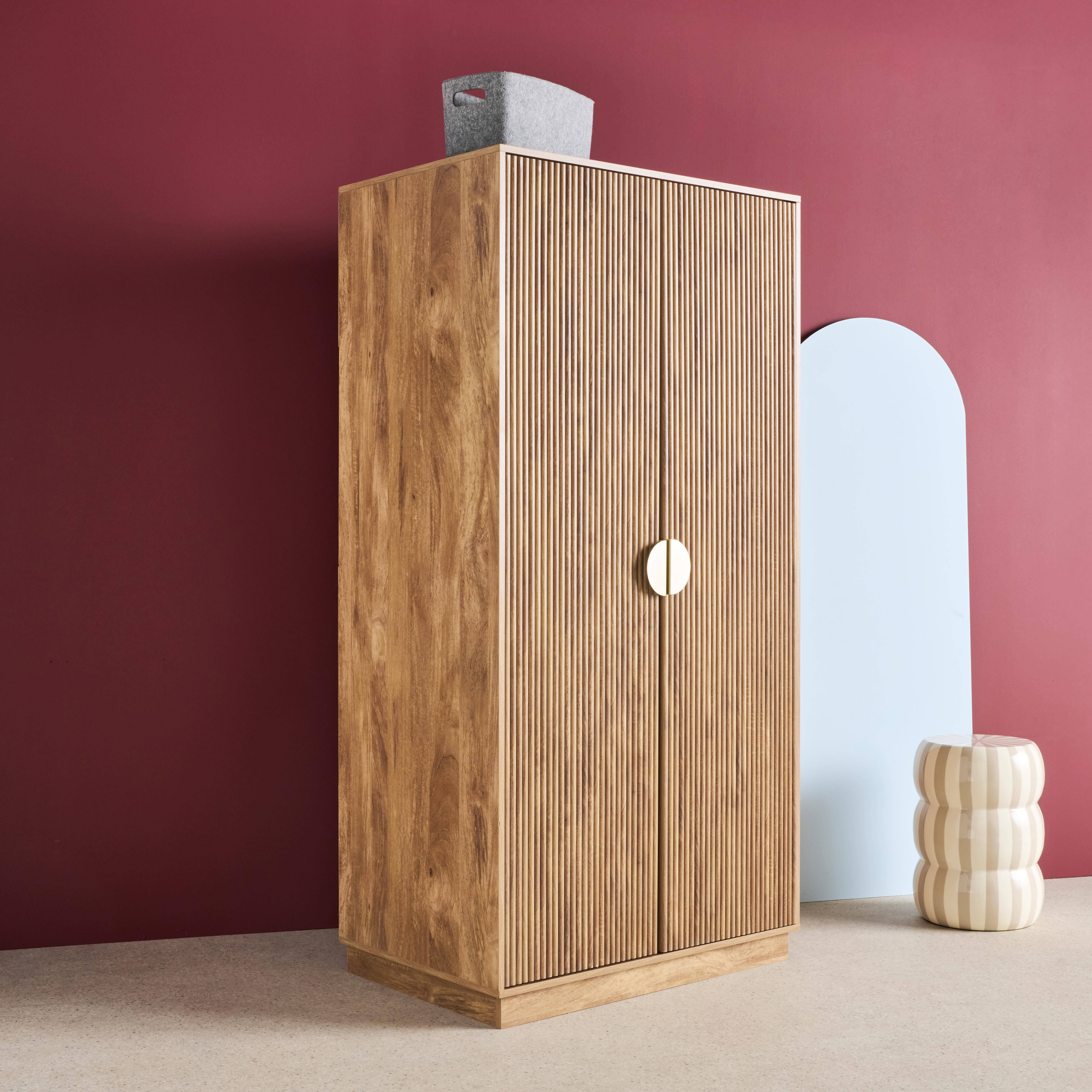 Celian - Armario vestidor efecto madera de mango ranurado, 2 puertas
