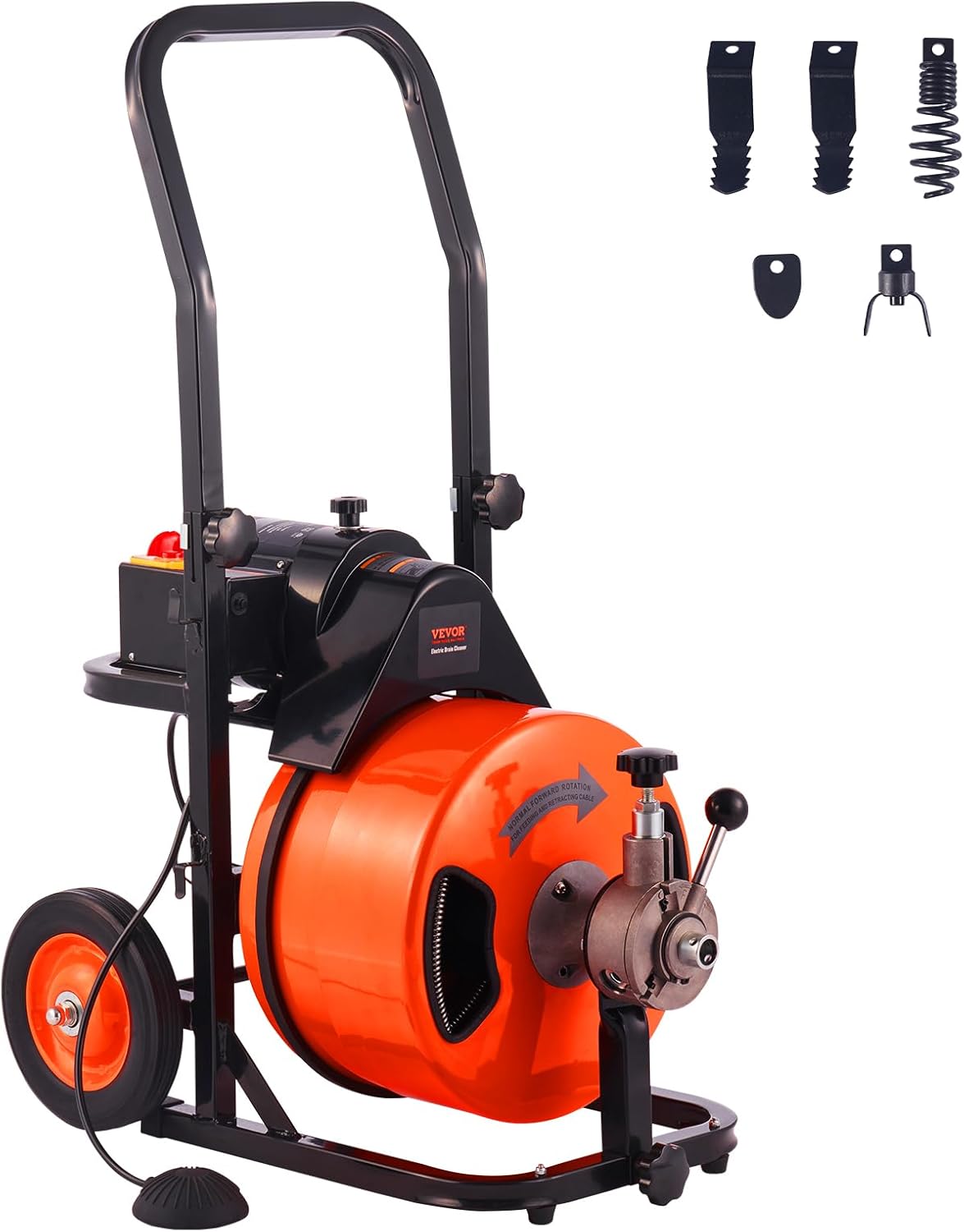 2025 Drain Cleaner Machine 100FT x 1/2Inch, Auto Feed Sewer Snake Auger with 4 Cutter & Air-activated Foot Switch for 1