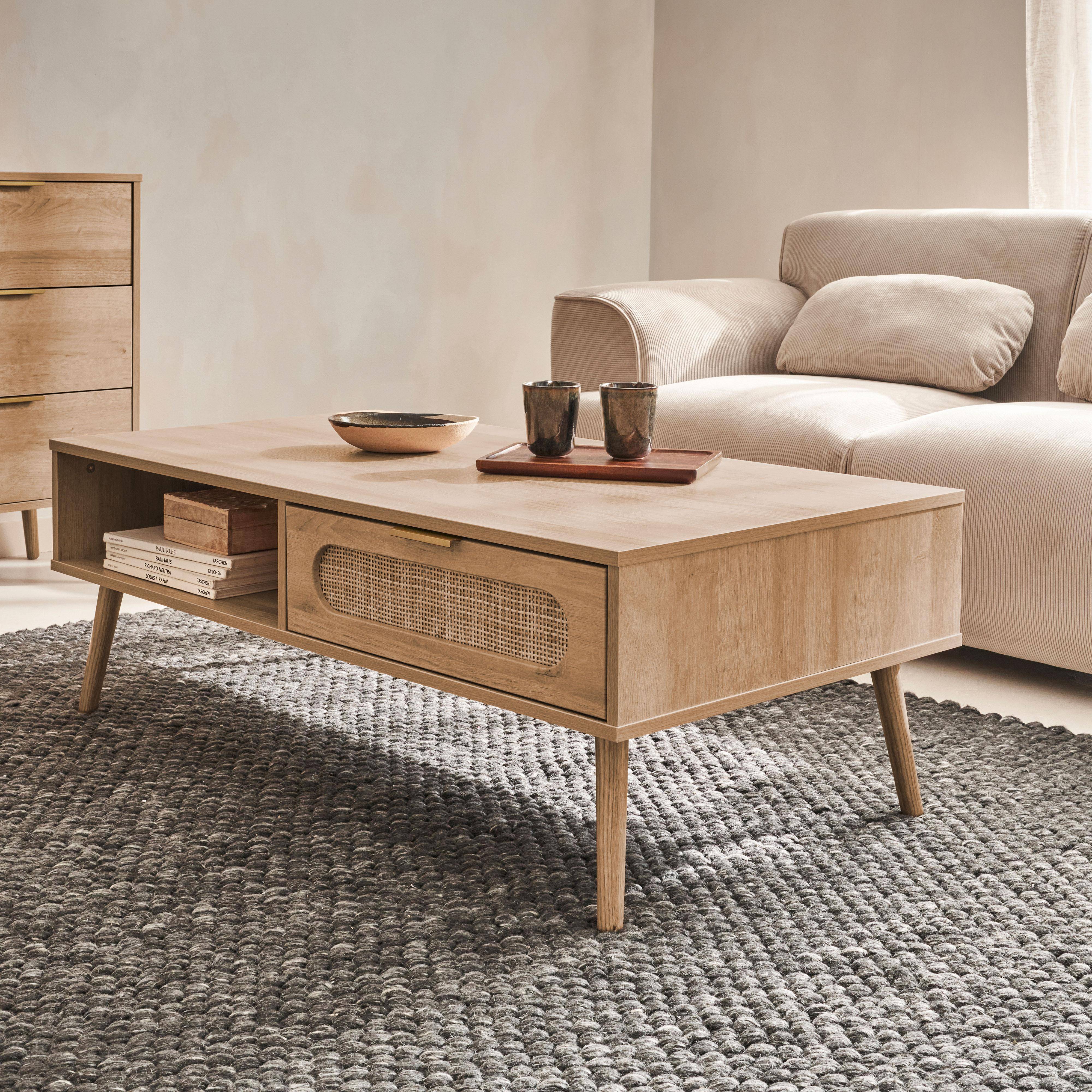 Eva - Mesa de centro estilo escandinavo, 1 cajón