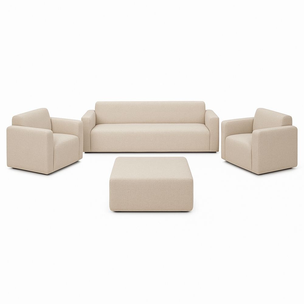 Combinación de sofá de tres piezas de tela color blanco roto para sala de estar moderna de 2 metros