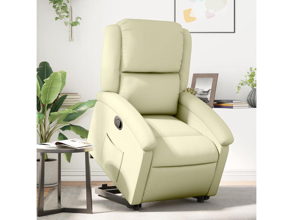 Sillón reclinable elevable cuero auténtico color crema